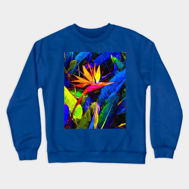 Colorful Bird of Paradise Flower and Leaves Painting Crewneck Sweatshirt by oknoki